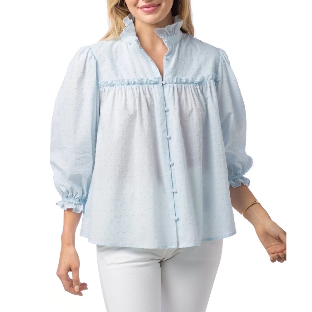 CROSBY by Mollie Burch Sky Blue Ruffle Blouse